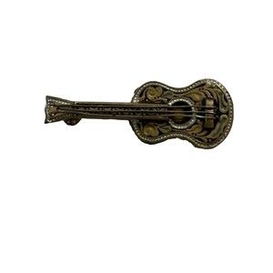 Guitar Small Lapel Pin Gold Tone Vintage 1" Tie Tac Pinchback